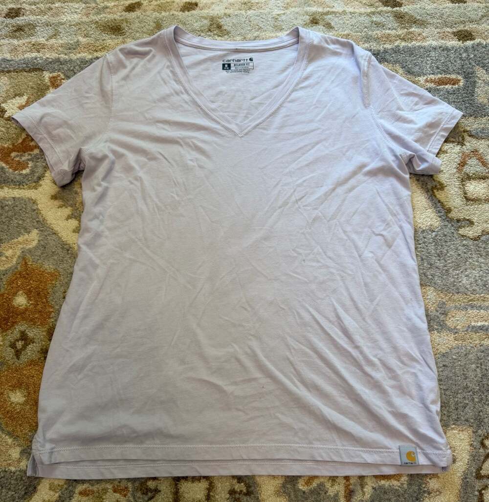 Carhartt Women's Relaxed Fit Short Sleeve V-Neck T-Shirt Lavender Size M